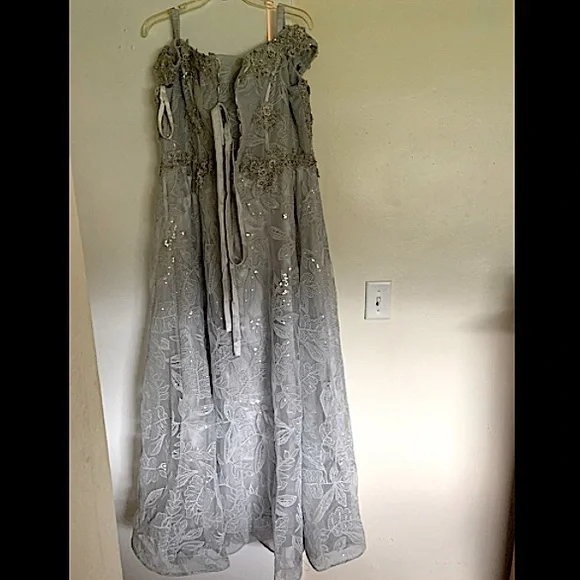 Grey sequin lace flower A-line Bridal dress